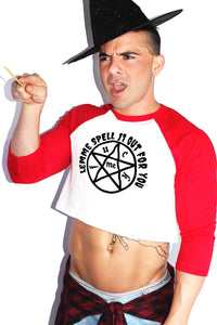 Spell-Book Fuck Me Raglan Crop Tee-Red