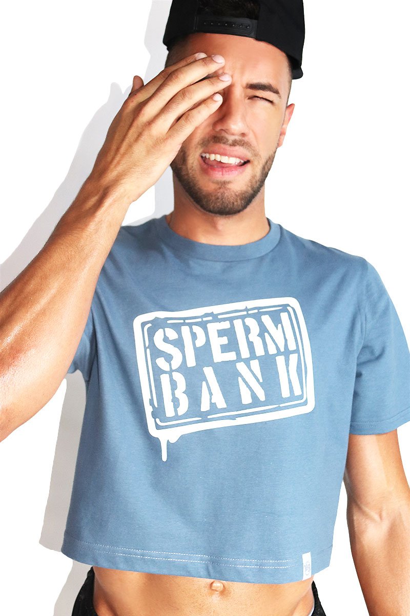 Sperm Bank Crop Tee-Blue