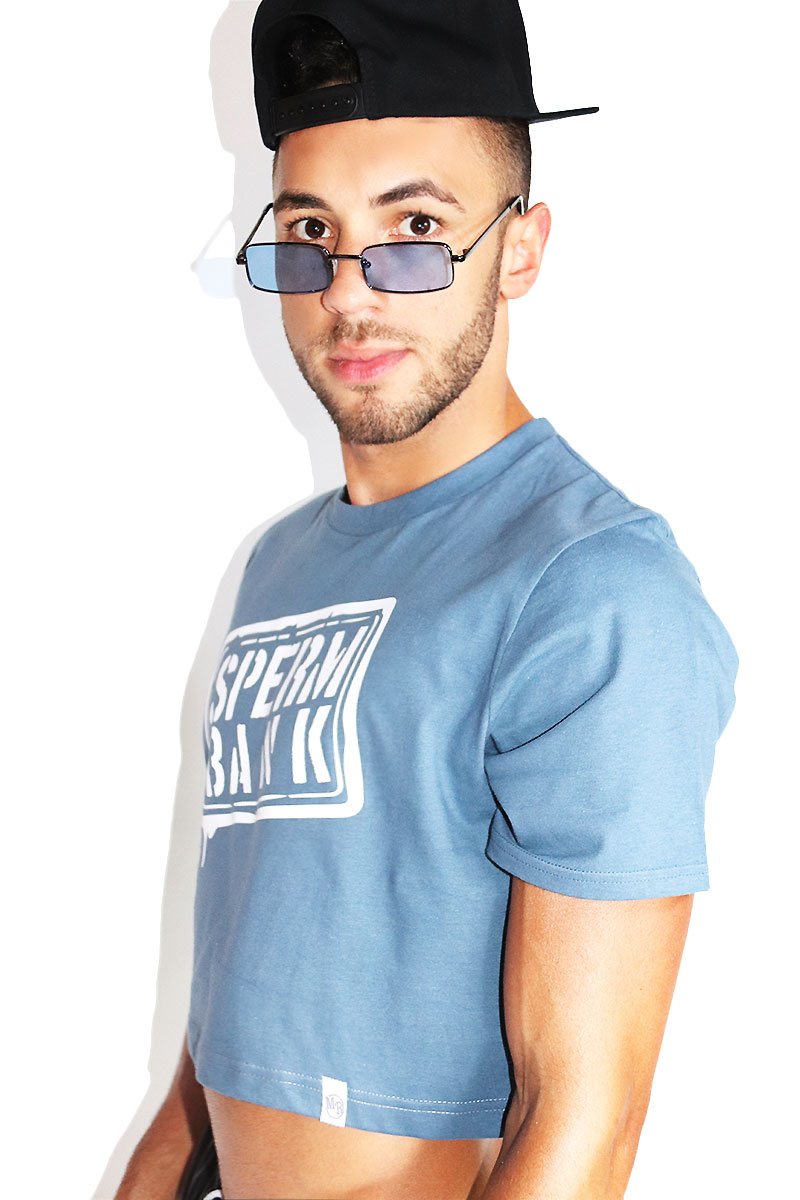 Sperm Bank Crop Tee-Blue