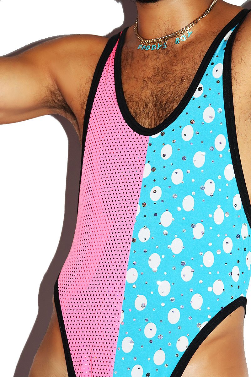 Bubble Gum Polka Dot Bikini Bodysuit- Blue