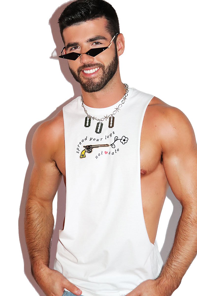 Spread Legs Low Arm Shedder Tank- White