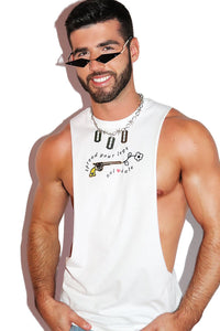 Spread Legs Low Arm Shedder Tank- White