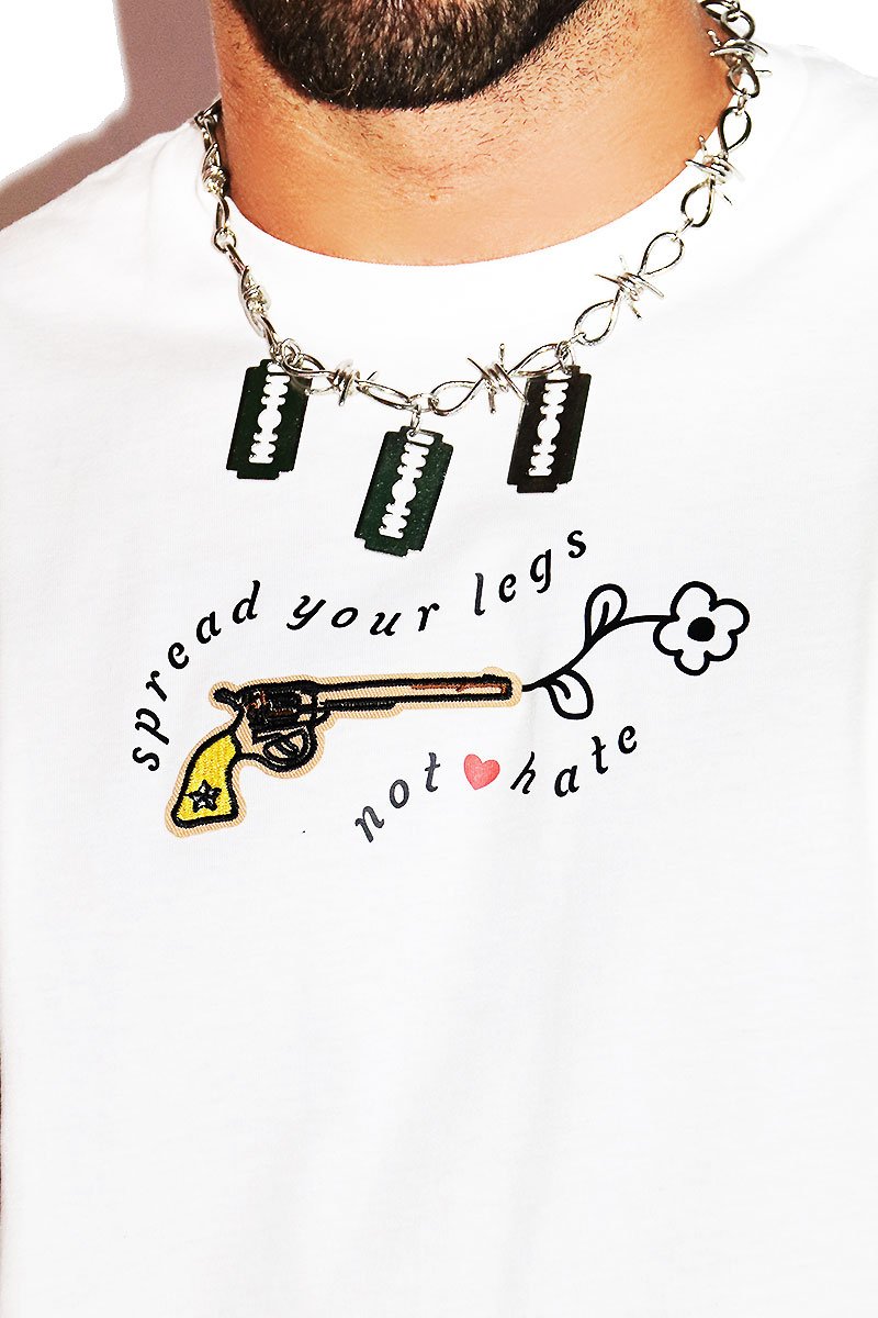 Spread Legs Low Arm Shedder Tank- White