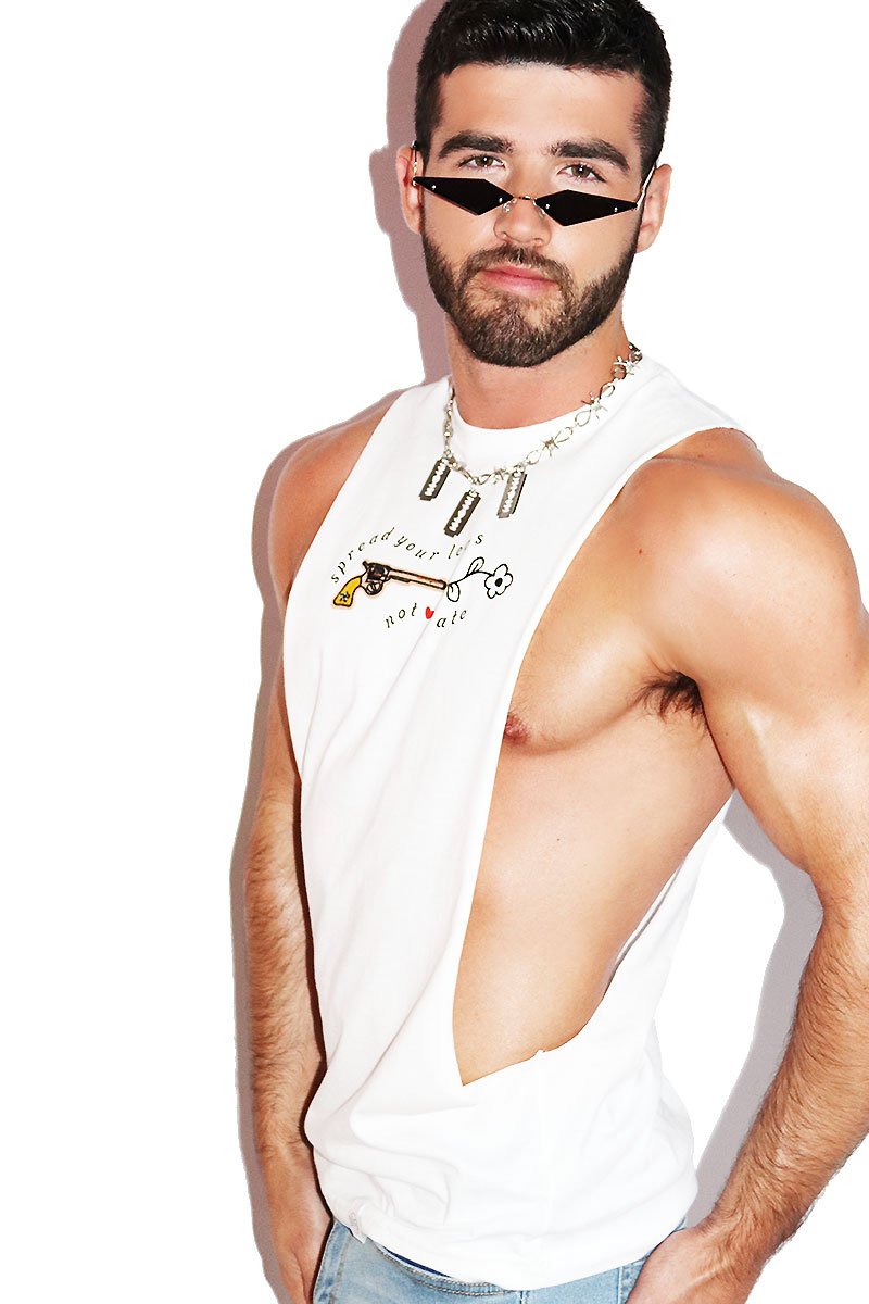 Spread Legs Low Arm Shedder Tank- White