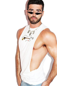 Spread Legs Low Arm Shedder Tank- White
