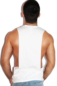 Spread Legs Low Arm Shedder Tank- White