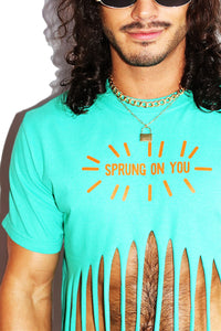 Sprung On You Fringe Peak Crop Tank- Green