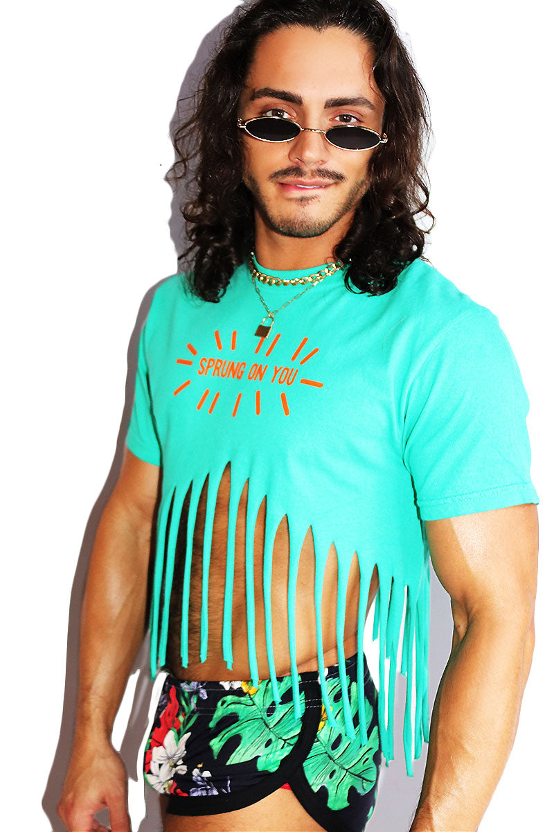 Sprung On You Fringe Peak Crop Tank- Green