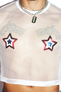 American Pasties Mesh Crop Tank- White