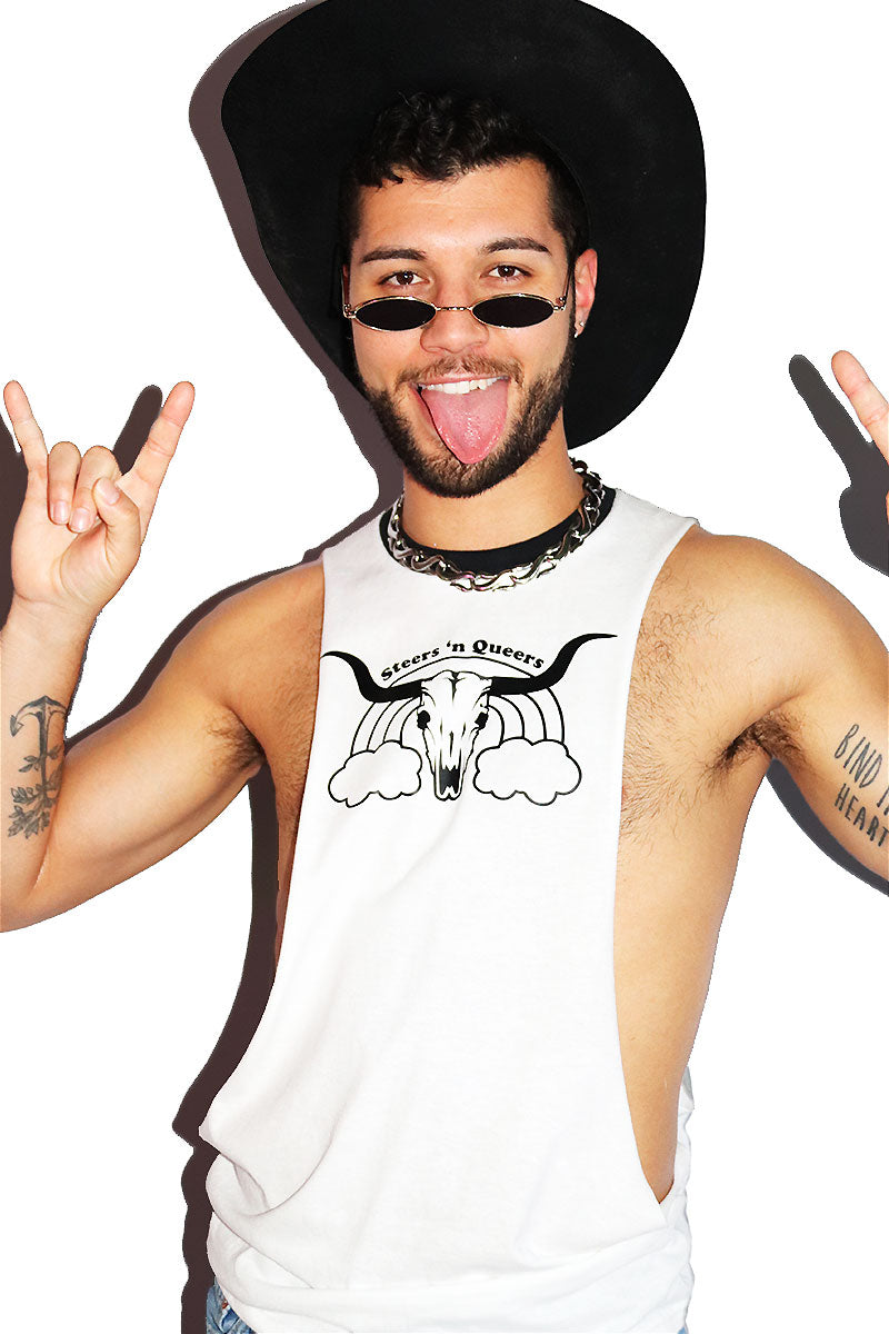 Steers And Queers Ringer Low Arm Shredder-White
