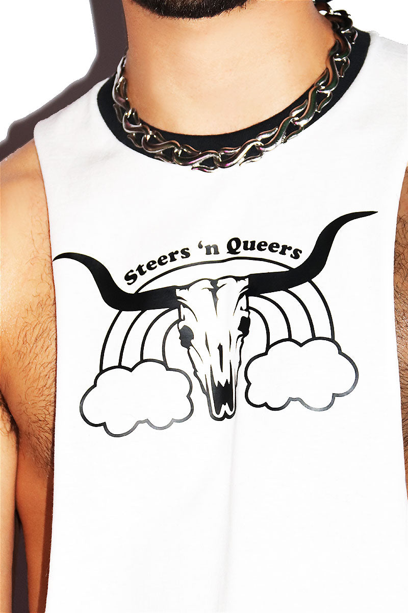 Steers And Queers Ringer Low Arm Shredder-White