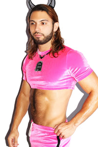 Still Horny Velvet Extreme Crop Tee- Fuchsia