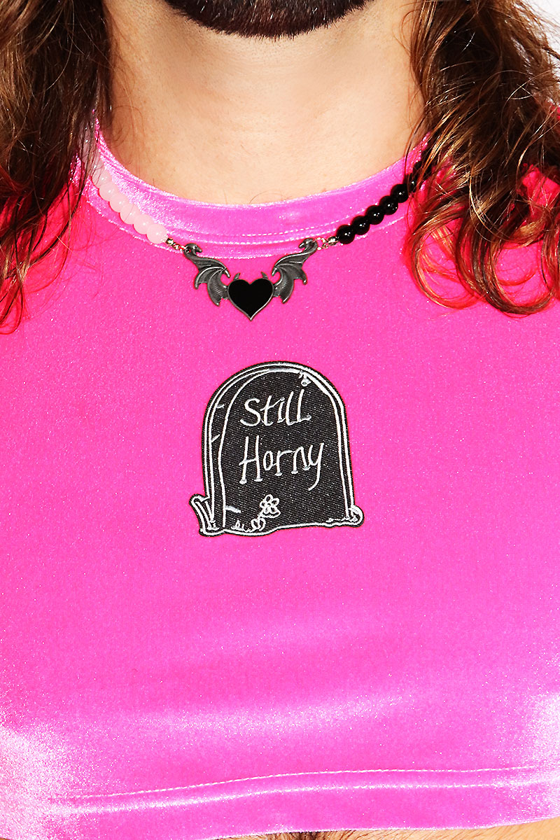 Still Horny Velvet Extreme Crop Tee- Fuchsia