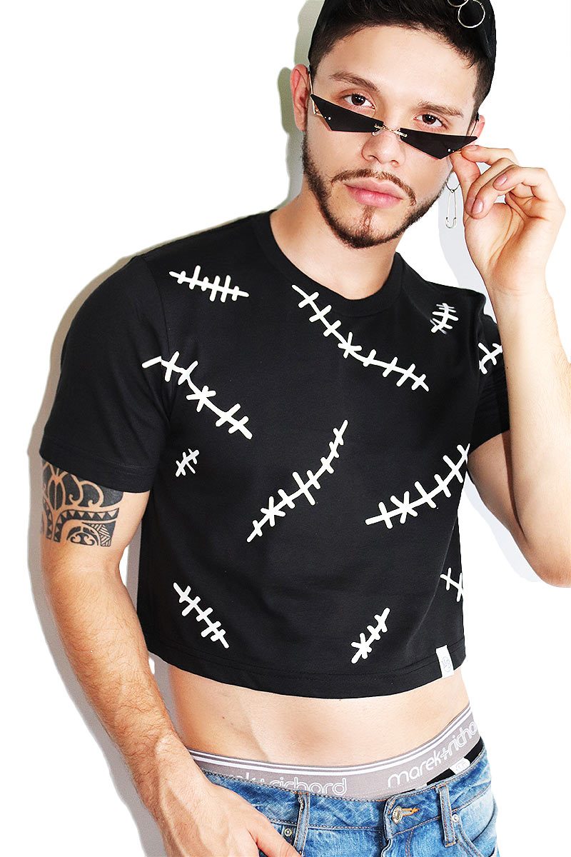 Stitched Together Crop Tee-Black
