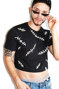 Stitched Together Crop Tee-Black