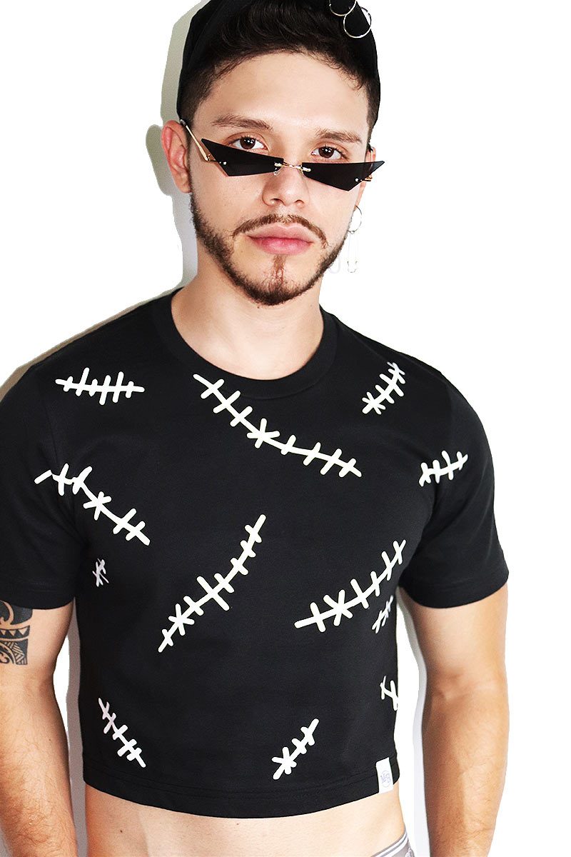 Stitched Together Crop Tee-Black