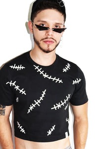 Stitched Together Crop Tee-Black