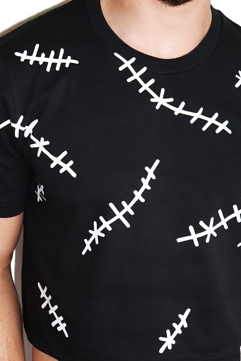 Stitched Together Crop Tee-Black