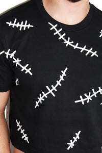 Stitched Together Crop Tee-Black