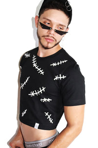 Stitched Together Crop Tee-Black