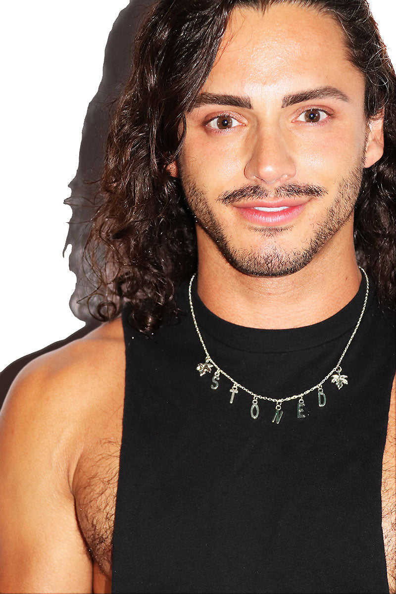 Stoned Charm Exist Necklace - Silver