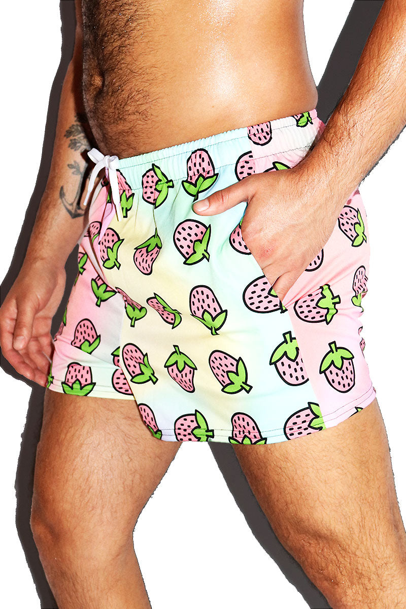 Strawberry All Over Print Active Shorts- Multi