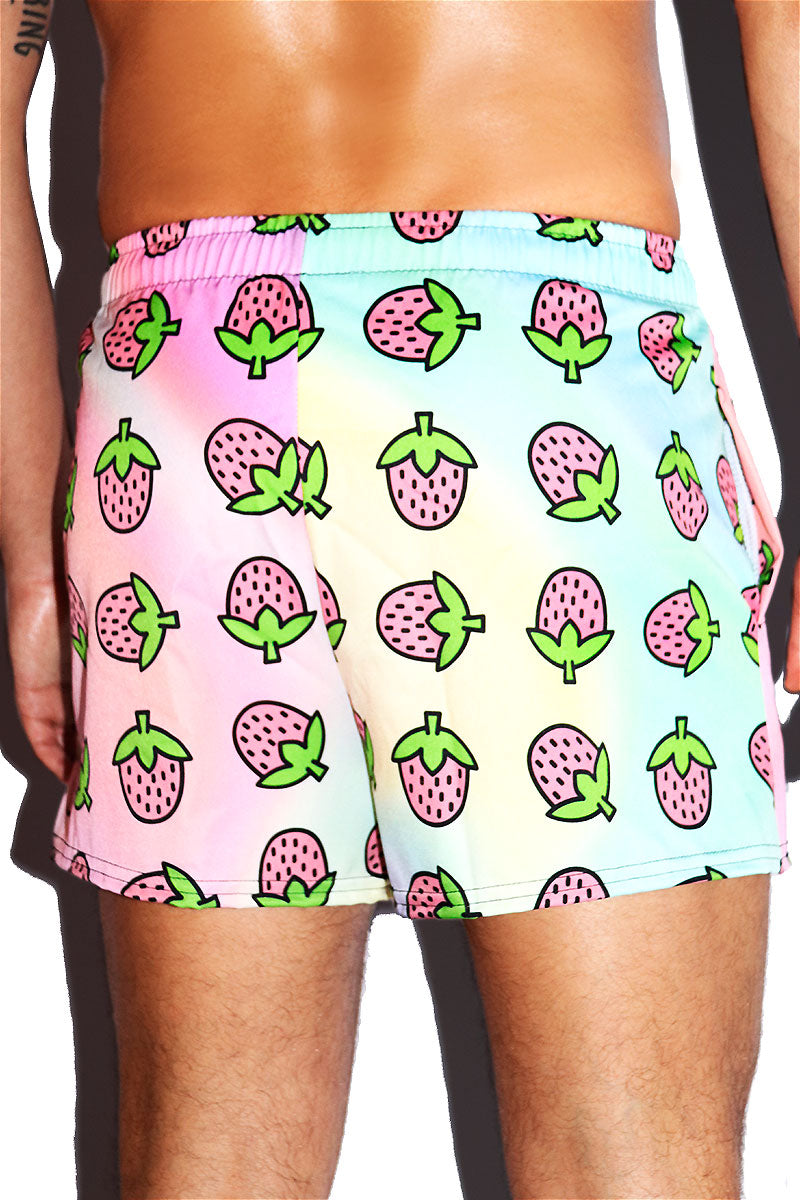 Strawberry All Over Print Active Shorts- Multi