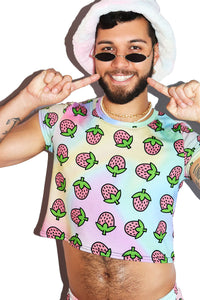 Strawberry All Over Print Fitted Crop Tee- Multi