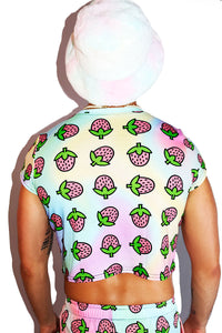 Strawberry All Over Print Fitted Crop Tee- Multi