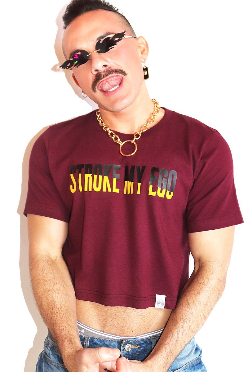 Stroke My Ego Crop Tee- Burgundy