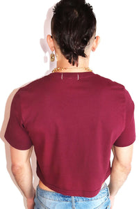 Stroke My Ego Crop Tee- Burgundy
