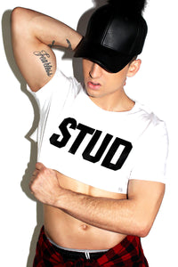 Stud Extreme Crop Tee-White