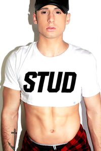 Stud Extreme Crop Tee-White
