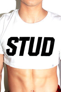 Stud Extreme Crop Tee-White