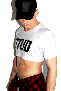 Stud Extreme Crop Tee-White