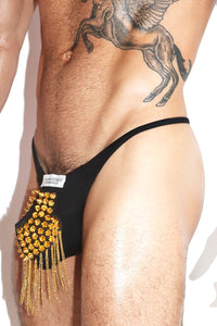 Studded Cod Piece Thong- Black