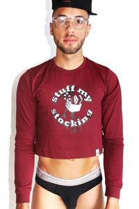 Stuff My Stocking Long Sleeve Crop Tee- Burgundy