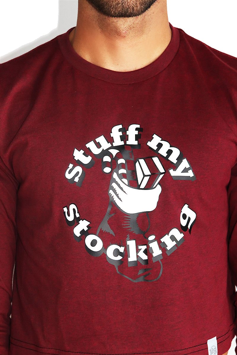 Stuff My Stocking Long Sleeve Crop Tee- Burgundy