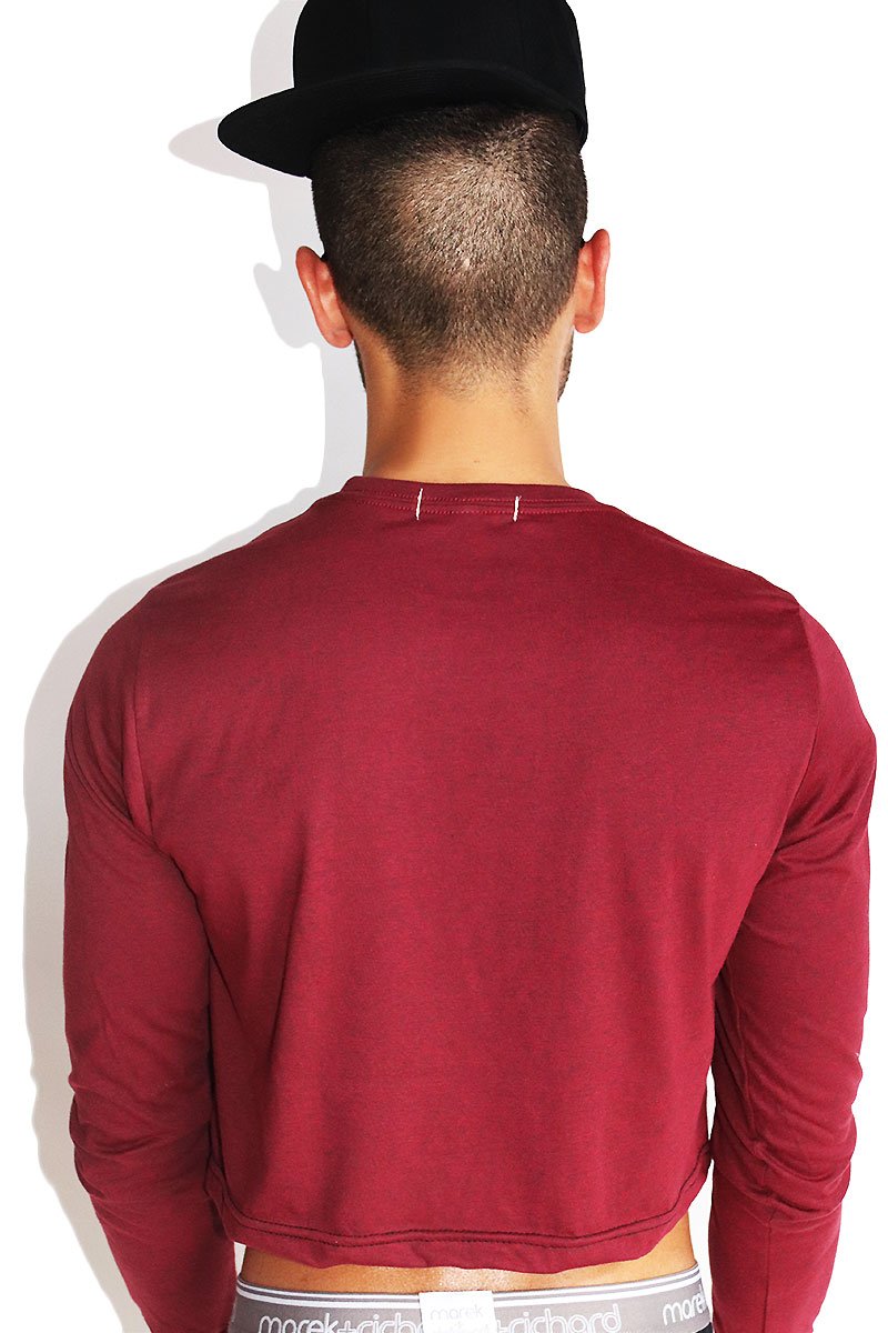Stuff My Stocking Long Sleeve Crop Tee- Burgundy