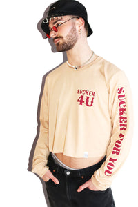 Sucker For You Long Sleeve Crop Tee- Sand