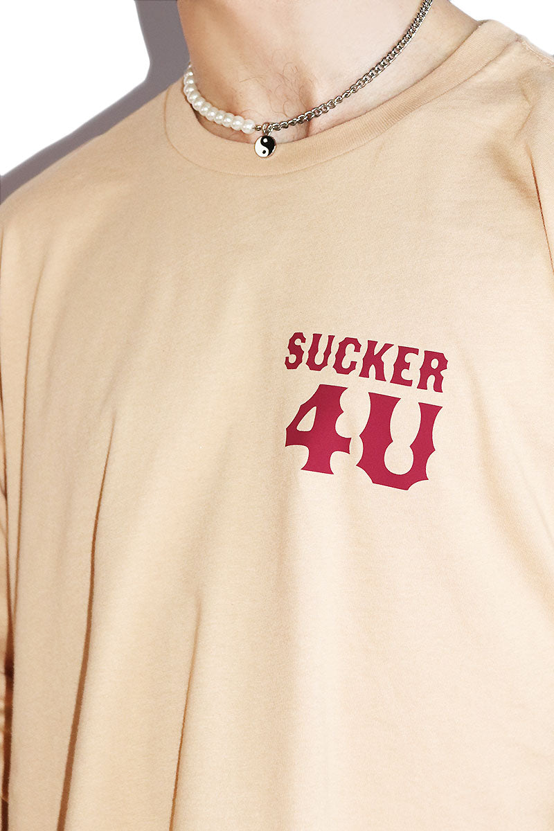 Sucker For You Long Sleeve Crop Tee- Sand