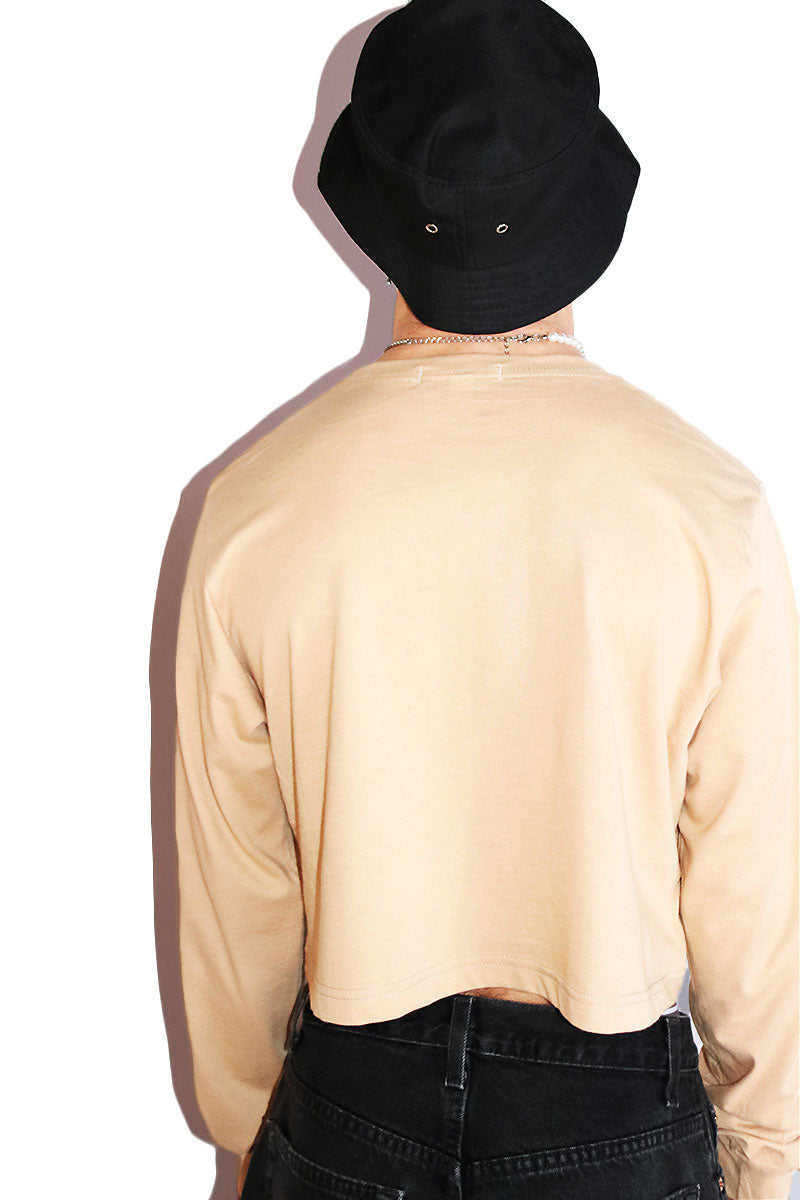 Sucker For You Long Sleeve Crop Tee- Sand
