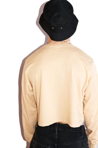 Sucker For You Long Sleeve Crop Tee- Sand