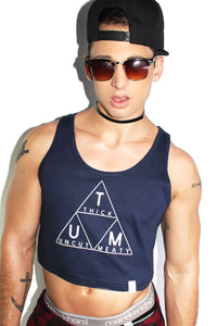 Thick Uncut Meaty Crop Racerback Tank- Navy