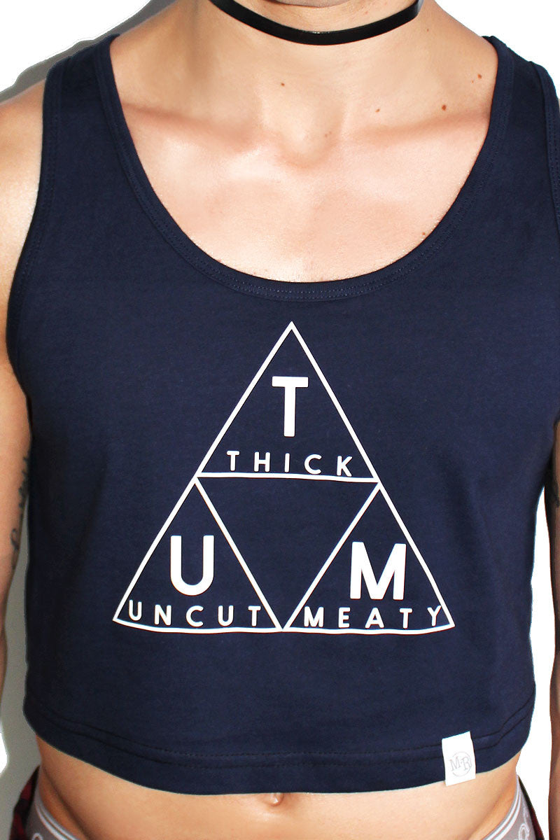 Thick Uncut Meaty Crop Racerback Tank- Navy