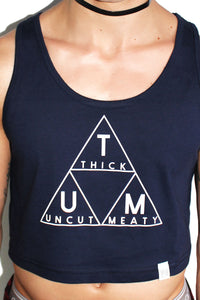 Thick Uncut Meaty Crop Racerback Tank- Navy