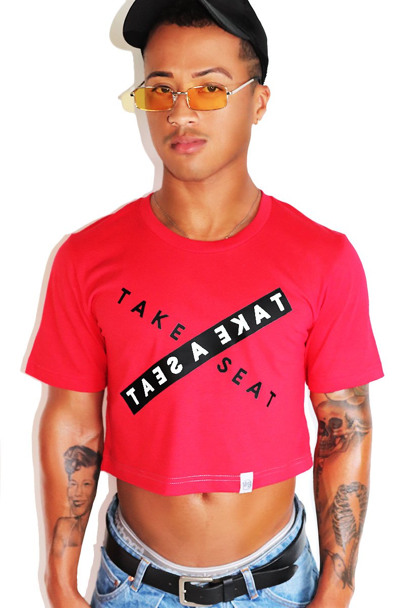 Take A Seat Crop Tee-Red