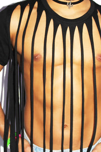 Slashed and Shredded Fringe Tee-Black