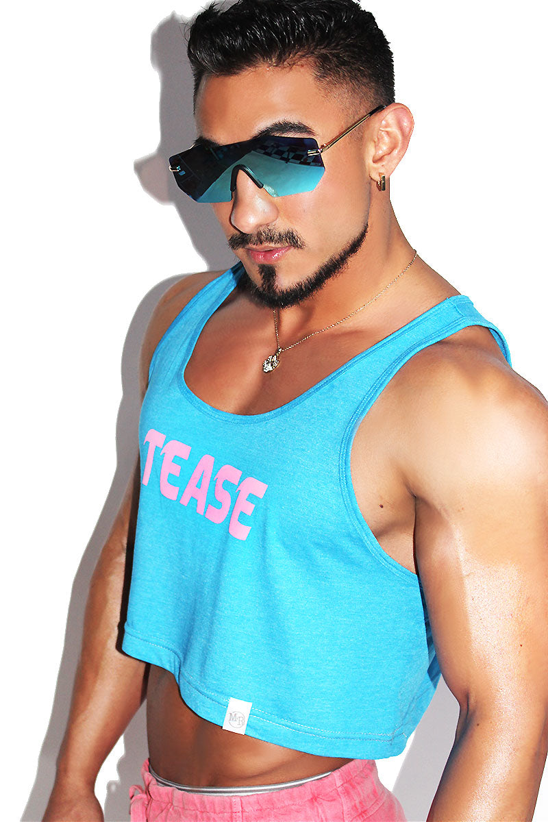 Tease Crop Racerback Tank-Neon Blue
