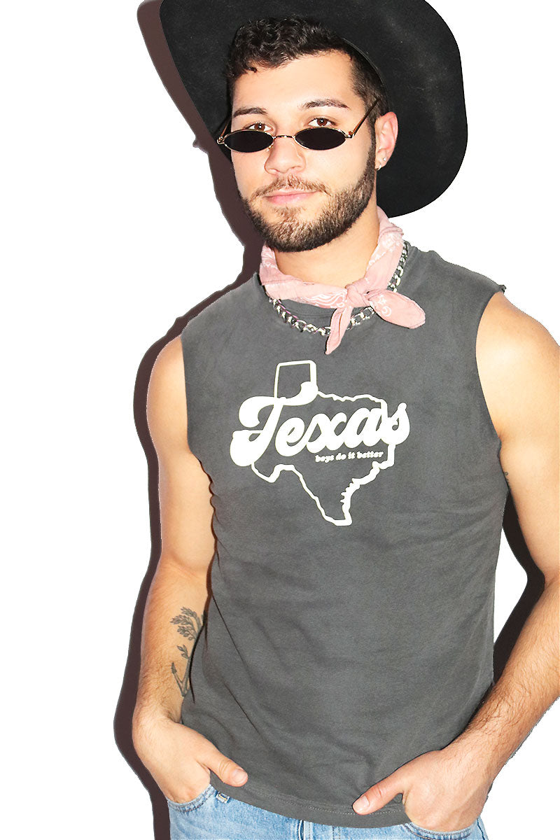 Texas Vintage Sleeveless Tee- Dark Charcoal